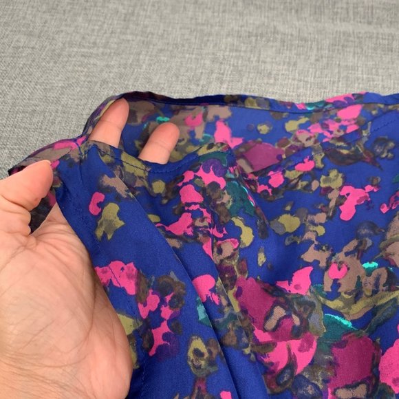 Express Peplum Blue Pink Blouse Kaftan Cold Shoulder Sleeves V-Neck XS Elastic W - Picture 6 of 13